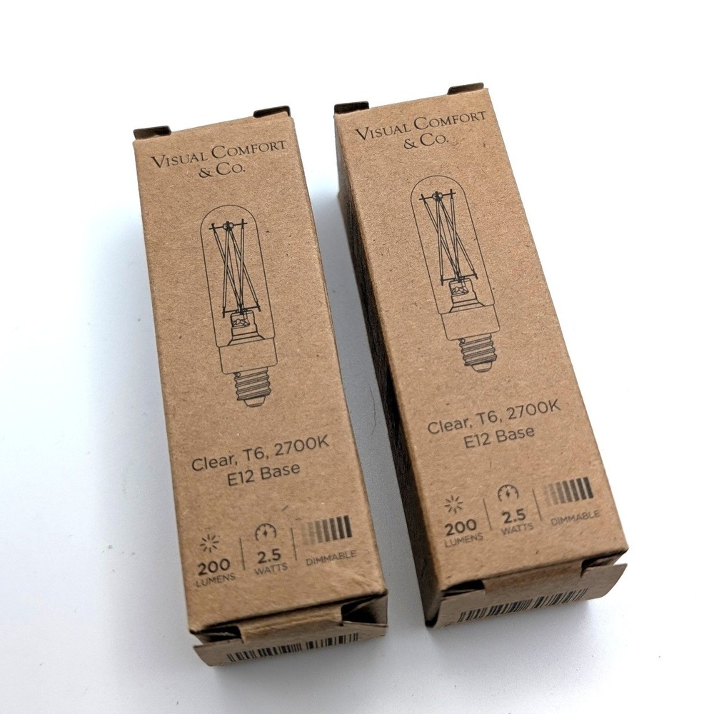 Visual Comfort & Co 2700k T6 LED Bulb 2.5W E12 Candelabra Base Dimmable Clear x2
